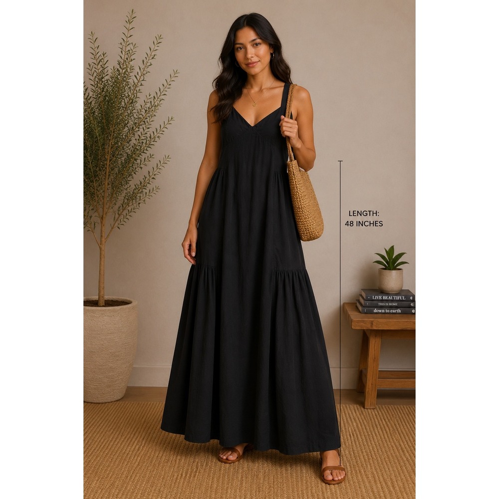 Future Collective Reese Blutstein Minimalist Black Tiered Maxi Dress Plus‎ Sz 24